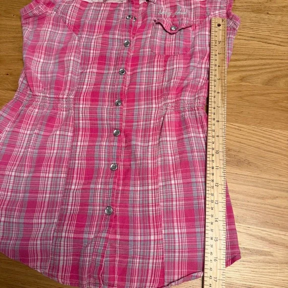 Baby Phat Y2K Pink Plaid Lace Button Front Top Size M - Picture 10 of 12